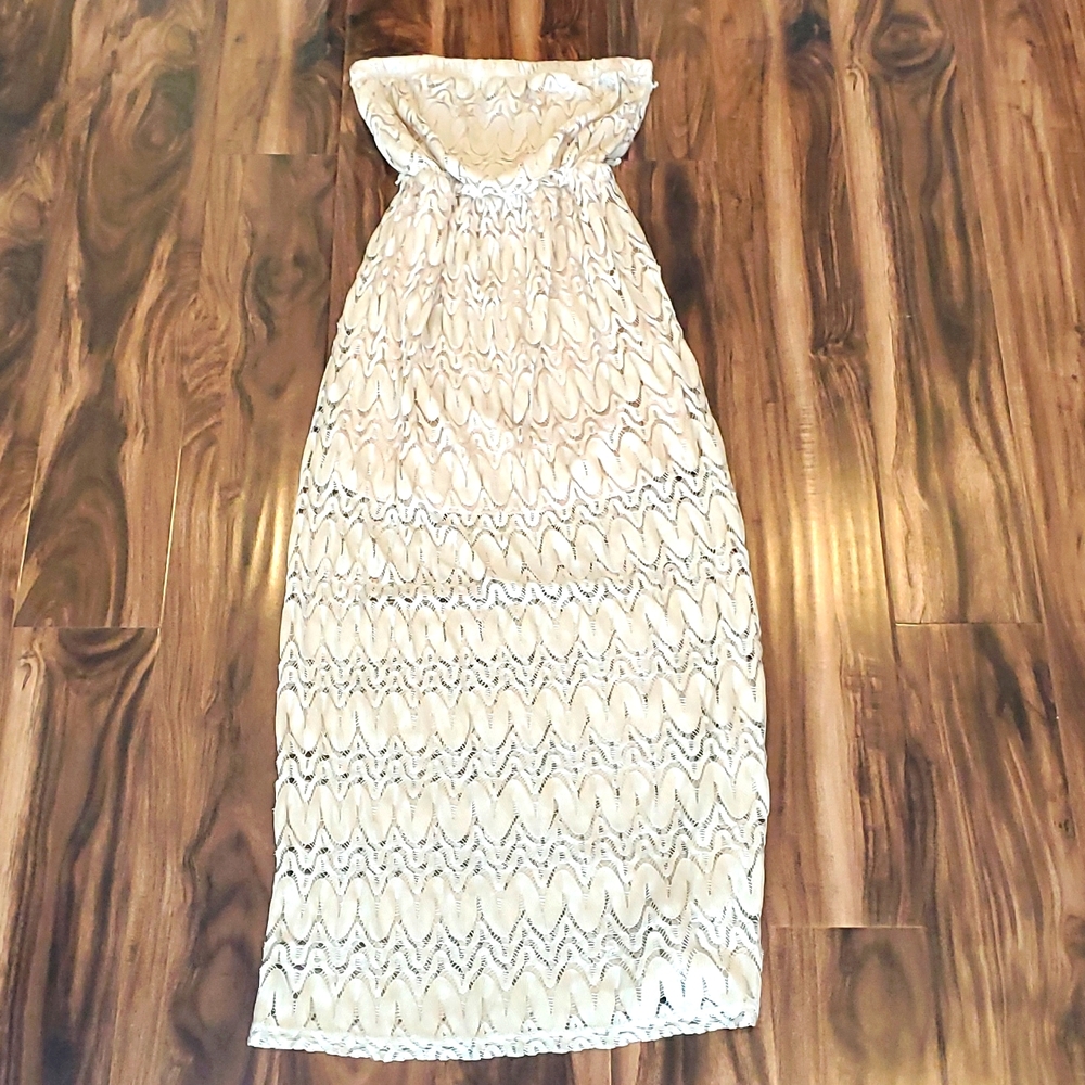 Net/Lace Champaign Strapless Dress